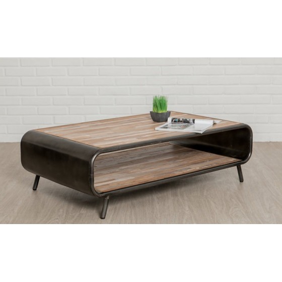 Table basse double plateau en teck recyclé, rectangulaire, Gamme avenue