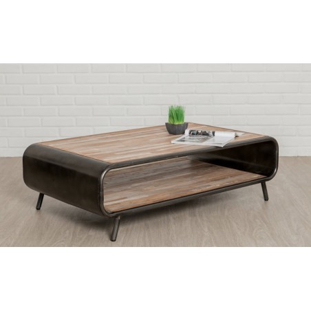 Table basse double plateau en teck recyclé, rectangulaire, Gamme avenue