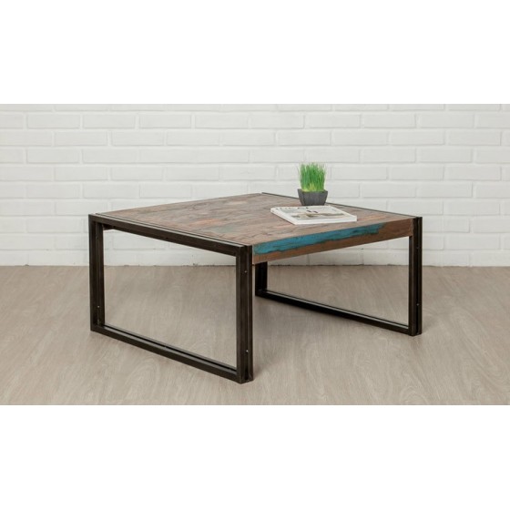 Table basse carrée en teck et métal, Gamme atelier