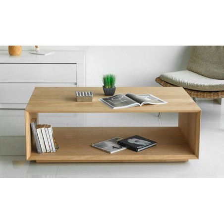 Table basse en chêne, rectangle, double plateau, Gamme milan