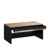 Table basse 110 cm de longueur, 1 tiroir, couleur noir et bois, Gamme ARIZONA