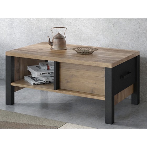 Table basse 90 cm, couleur chêne et noir, Gamme HUD