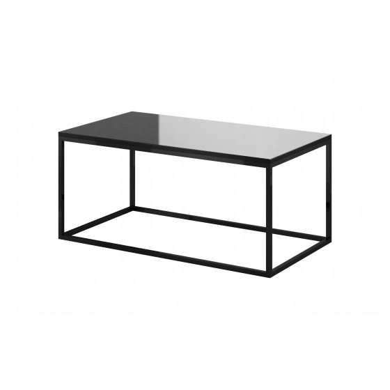 Table basse, 110 cm de longeur, couleur verre noir / noir, Gamme LioNoir