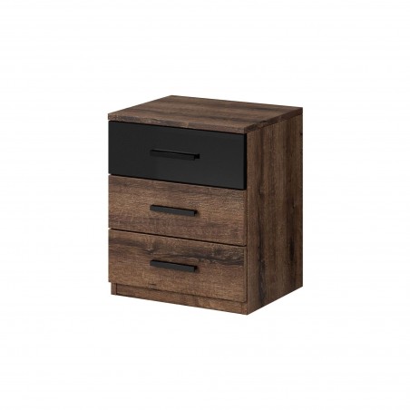 Table de chevet 3 tiroirs noir et chene , Gamme wesel