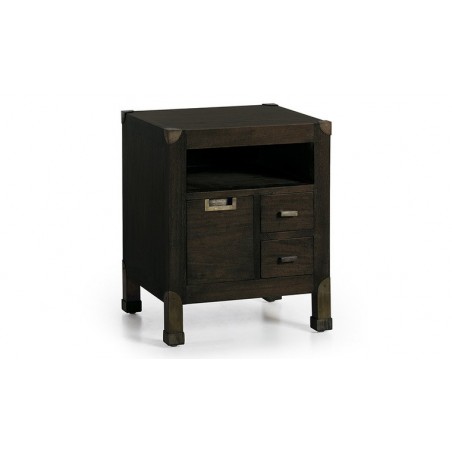 Table de chevet en mindi et métal, 3 tiroirs, 1 niche, Gamme boston