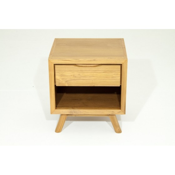 Chevet en teck massif 1 tiroir 1 niche, Gamme fiftees