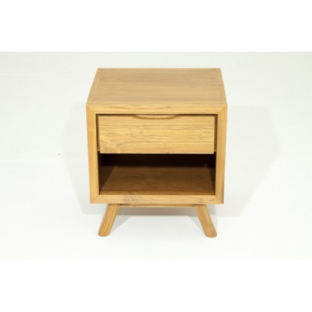Chevet en teck massif 1 tiroir 1 niche, Gamme fiftees