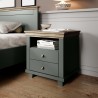 Table de chevet 2 tiroirs et 1 niche, couleur bois et vert, Gamme EvoVert