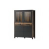 Vaisselier et vitrine 2 portes 8 niches, couleur noir et bois, Gamme Buffo
