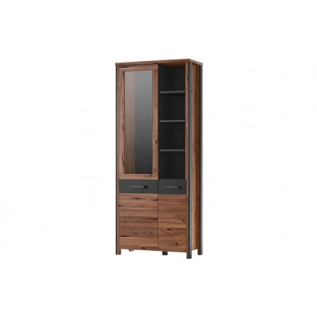 Vaisselier et vitrine 2 portes  4 niches, couleur bois et tiroir noir, Gamme BuffoB