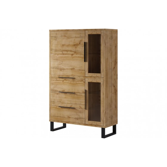 Vaisselier et vitrine 3 portes 3 tiroirs, couleur Chêne, Gamme Alls