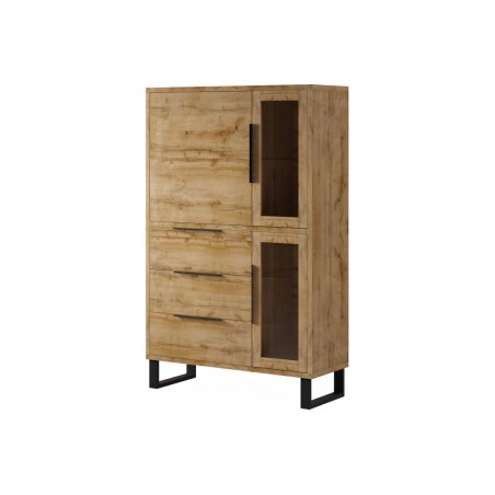 Vaisselier et vitrine 3 portes 3 tiroirs, couleur Chêne, Gamme Alls