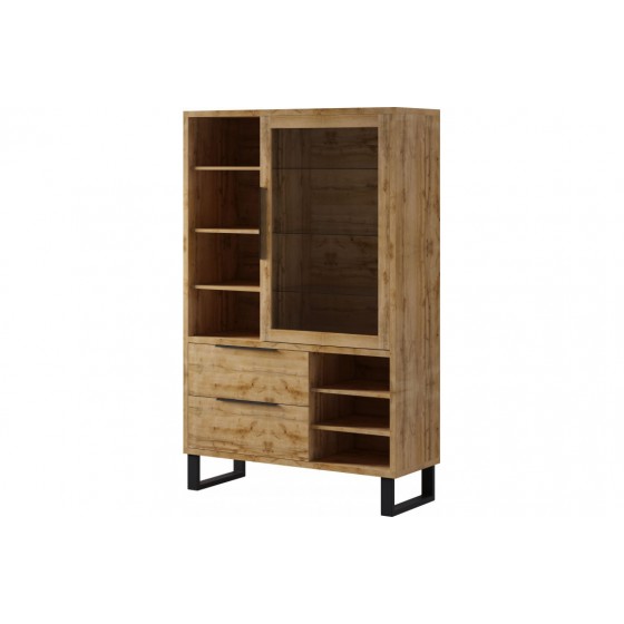 Vaisselier et vitrine 1 porte 2 tiroirs, couleur Chêne, Gamme Alls