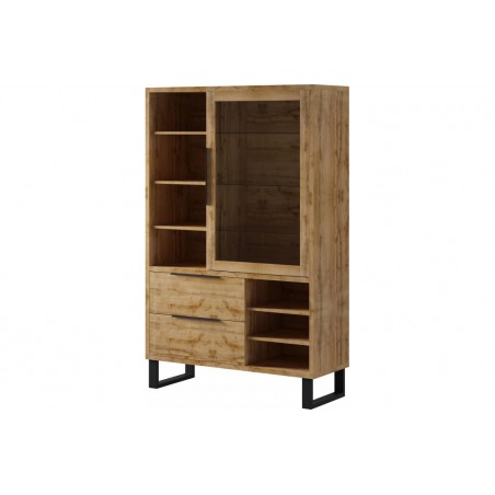 Vaisselier et vitrine 1 porte 2 tiroirs, couleur Chêne, Gamme Alls