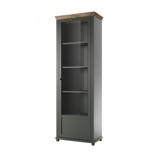 Vaisselier et vitrine haut, 1 porte 4 niches, couleur vert et chêne, Gamme Evovert