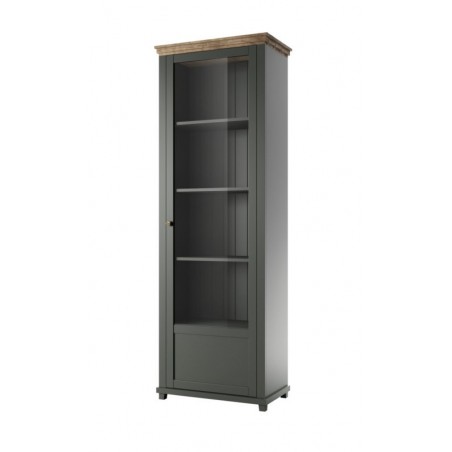 Vaisselier et vitrine haut, 1 porte 4 niches, couleur vert et chêne, Gamme Evovert
