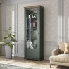 Vaisselier et vitrine haut, 1 porte 4 niches, couleur vert et chêne, Gamme Evovert
