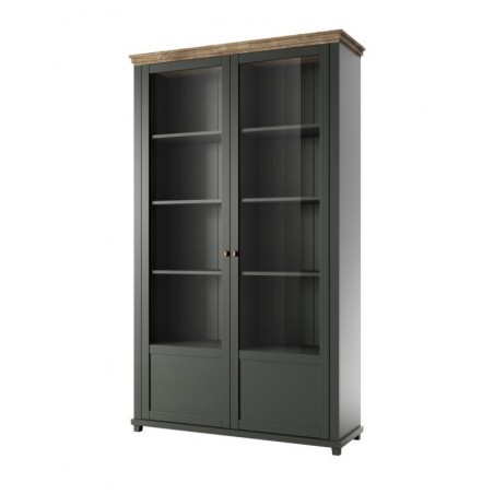 Vaisselier et vitrine haut, 2 portes 8 niches, couleur vert et chêne, Gamme Evovert