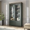 Vaisselier et vitrine haut, 2 portes 8 niches, couleur vert et chêne, Gamme Evovert
