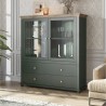 Vaisselier et vitrine haut, 2 portes 2 tiroirs et 4 niches, couleur vert et chêne, Gamme Evovert