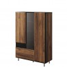 Vaisselier 3 portes, 1 tiroir, couleur noir et bois, Gamme SANTANA