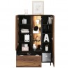 Vaisselier 3 portes, 1 tiroir, couleur noir et bois, Gamme SANTANA