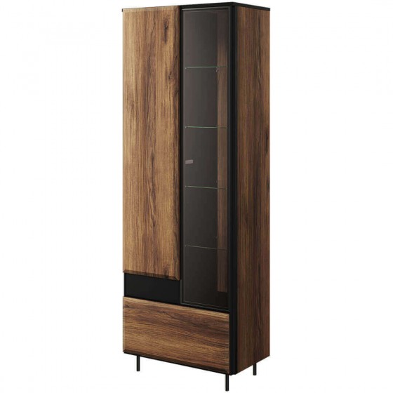 Vaisselier 2 portes, 1 tiroir, couleur noir et bois, Gamme SANTANA