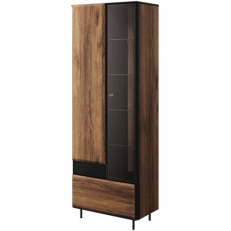 Vaisselier 2 portes, 1 tiroir, couleur noir et bois, Gamme SANTANA