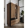 Vaisselier 3 portes, 1 tiroir, couleur noir et bois, Gamme SANTANA