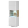 Vaisselier et vitrine 1 porte 7 niches, poigne en bois, couleur blanc et chêne, Gamme Dole
