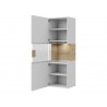 Vaisselier et vitrine 1 porte 7 niches, poigne en bois, couleur blanc et chêne, Gamme Dole
