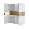 Vaisselier et vitrine 2 portes 9 niches, poigne en bois, couleur blanc et chêne, Gamme Dole