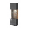 Vaisselier et vitrine 1 porte 7 niches, couleur gris et chêne, Gamme Dole b