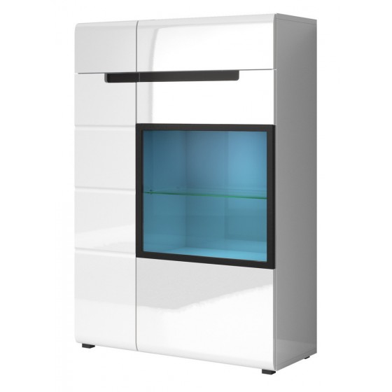 Vaisselier et vitrine 2 porte 8 niches, couleur blanc et noir, Gamme TOREK