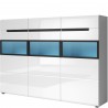Buffet haut 3 portes 3 tiroirs et 9 niches, couleur blanc et noir, Gamme TOREK