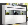 Buffet haut 3 portes 3 tiroirs et 9 niches, couleur blanc et noir, Gamme TOREK