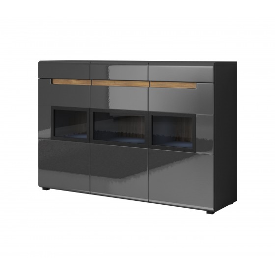 Buffet 3 portes  3 tiroirs, couleur gris anthracite et bois, Gamme TOREK B