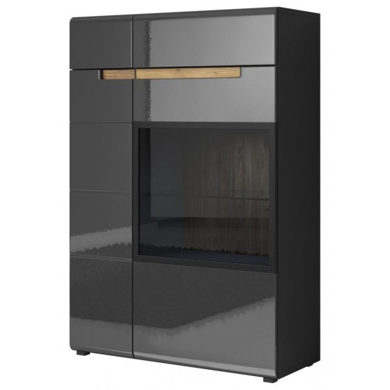 Vaisselier et vitrine 2 portes, couleur noir et bois, Gamme TOREK B