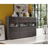 Buffet haut 3 portes 3 tiroirs, 180 cm de longueur, couleur Gris anthracite et bois, Gamme TOREK B
