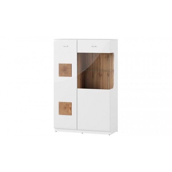 Vaisselier en mdf et placage chêne, 1 porte, 1 porte vitrée, 9 niches, Gamme grenade
