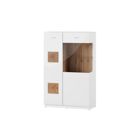 Vaisselier en mdf et placage chêne, 1 porte, 1 porte vitrée, 9 niches, Gamme grenade