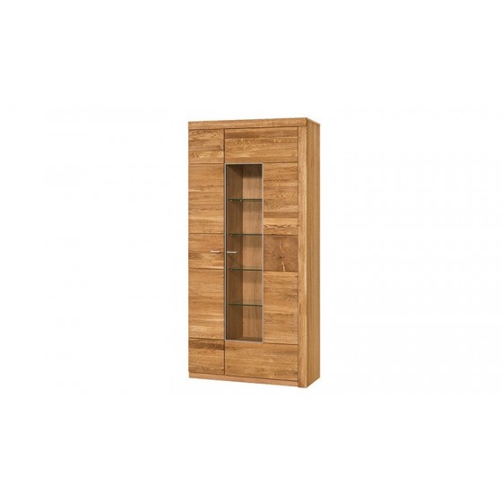 Vaisselier en placage chêne, 1 porte, 1 porte vitrée, 10 étagères, Gamme palerme