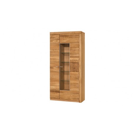 Vaisselier en placage chêne, 1 porte, 1 porte vitrée, 10 étagères, Gamme palerme