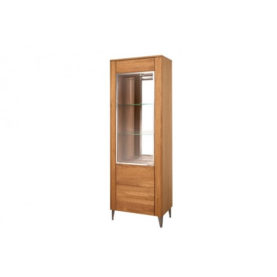 Vaisselier et vitrine, façade en bois massif, ouverture droite, 1 porte, 6 niches, couleur chêne mie