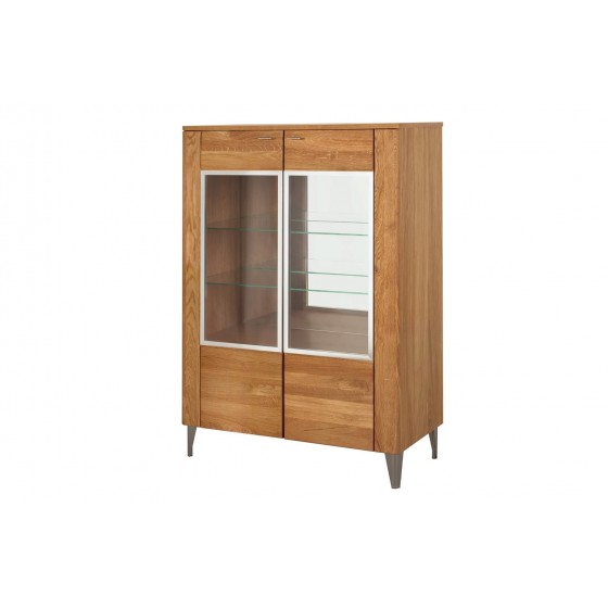 Vaisselier et vitrine, meuble bas, facade en bois massif, 2 portes 6 niches, couleur chêne miel, Gam
