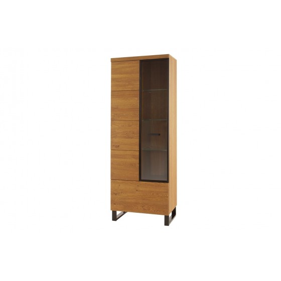 Vaisselier et vitrine, facade en bois massif, 1 porte 8 niches, couleur chêne, Gamme PRATTO