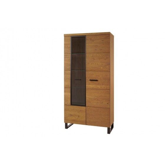 Vaisselier et vitrine, facade en bois massif, 1 porte 10 niches, couleur chêne, Gamme PRATTO