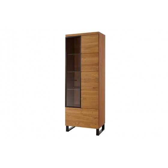 Vaisselier et vitrine, facade en bois massif, 1 porte 8 niches, couleur chêne, Gamme PRATTO