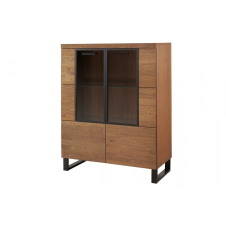 Vaisselier et vitrine, facade en bois massif, 2 portes 4 niches, couleur chêne, Gamme PRATTO