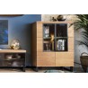 Vaisselier et vitrine, facade en bois massif, 2 portes 4 niches, couleur chêne, Gamme PRATTO